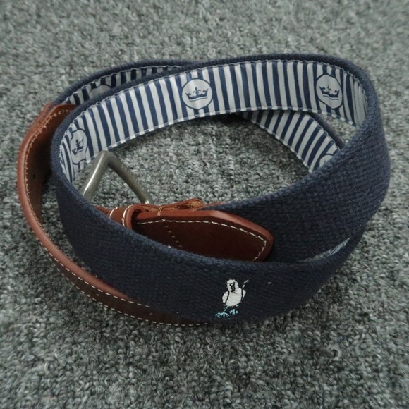 Peter Millar Other - Peter Millar Belt Mens 36 Blue Brown Leather Needlepoint Blue Footed Booby